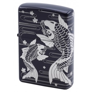 日版 Zippo Lighter 櫻花鯉魚(黑底銀) Noborigoi ZBT-3-11B