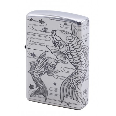 日版 Zippo Lighter 櫻花鯉魚(全銀) Noborigoi ZBT-3-11C
