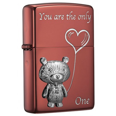 日版 Zippo Lighter 愛心小熊(亮紅銀) Heart and bear metal RED ZBT-3-165B