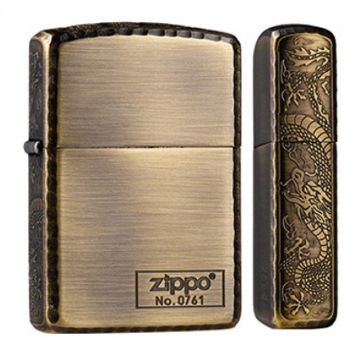 日版 Zippo Lighter 三面雕刻盤龍波紋邊-古銅 ZBT-3-31A