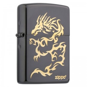 日版 Zippo Lighter 黑冰 火龍-金色 ZBT-3-54A