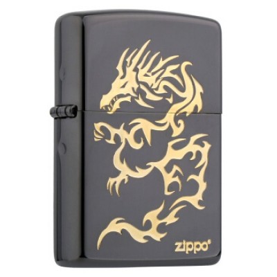 日版 Zippo Lighter 黑冰 火龍-金色 ZBT-3-54A
