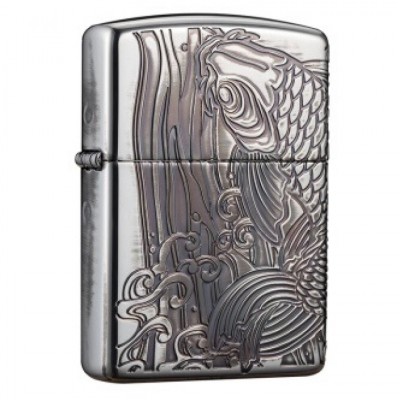 日版 Zippo Lighter 龍躍鯉魚-銀色 ZBT-4-6B