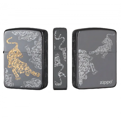 韓版 Zippo Lighter 黑冰 三面下山虎東北虎 ZBT-1-19C 韓版 Zippo Lighter 黑冰 三面下山虎東北虎 ZBT-1-19C