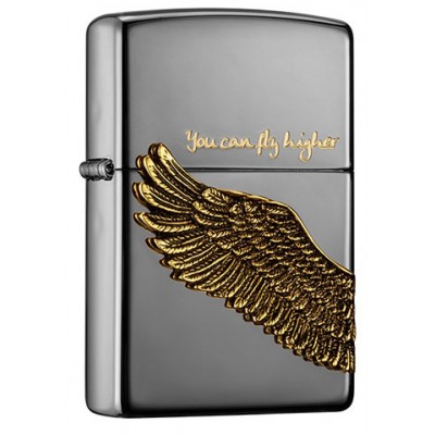 韓版 Zippo Lighter 黑冰 飛越之翼 HIGHER EMB(BLACK ICE) ZBT-1-2A