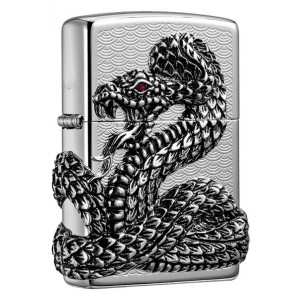 韓版 Zippo Lighter 紅眼銀蛇環繞 SNAKE COIL ZBT-1-30B