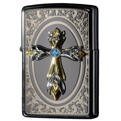 韓版 Zippo Lighter 黑冰 皇冠水晶十字架 PRAY EMBLEM(BK) ZBT-1-38A