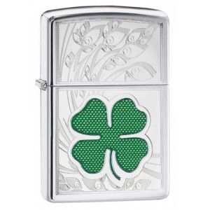 美版 Zippo Lighter 幸運四葉草 Clover High Polish Chrome Design 24699