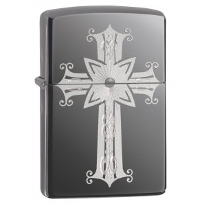美版 Zippo Lighter Black Ice® 黑冰 十字架 Engraved Cross 29515