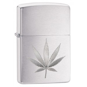 美版 Zippo Lighter 拉絲銀大麻葉防風打火機 Chrome Marijuana Leaf Design 29587