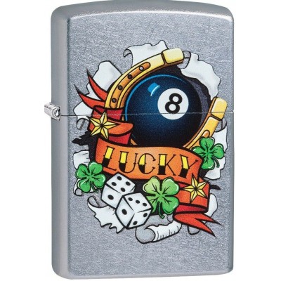 美版 Zippo Lighter 幸運8號波 Luck Tattoo Street Chrome 29604