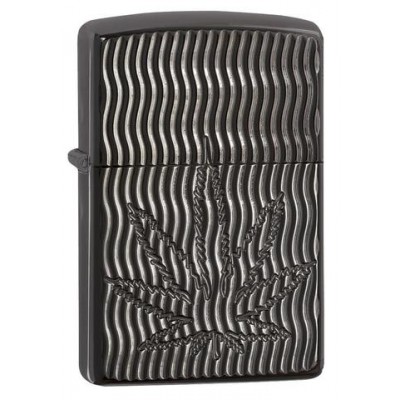 美版 Zippo Lighter Black Ice®  黑冰 波浪大麻葉紋 Marijuana Leaf 29612
