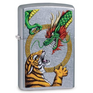 美版 Zippo Lighter 龍與虎 Chinese Dragon Street Chrome™ 29837