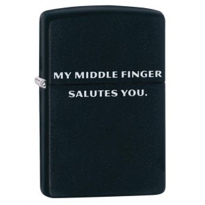 美版 Zippo Lighter Middle Finger Design Black Matte Finish 29867