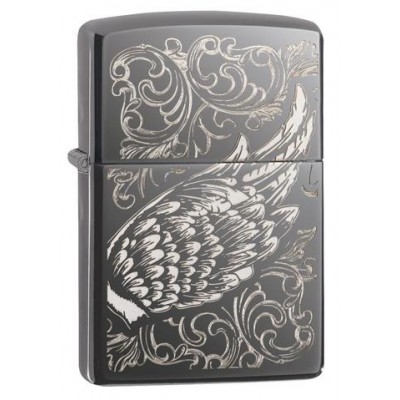 美版 Zippo Lighter Black Ice®  黑冰 心之翼 Filigree Flame and Wing Design 29881