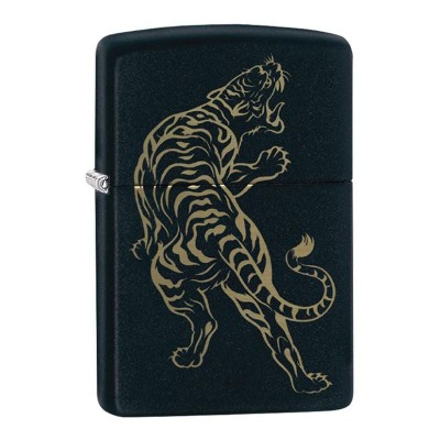 美版 Zippo Lighter 虎 Black Matte Laser Engrave 29924