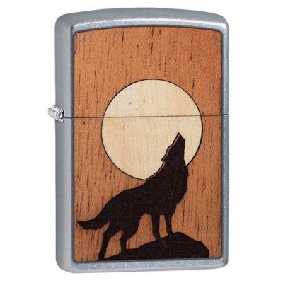 美版 Zippo Lighter 木紋經典火焰防風打火機 WOODCHUCK HOWLING WOLF 49043