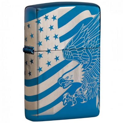 美版 Zippo Lighter Patriotic Design 防風打火機 High Polish Blue-Laser 360 49046