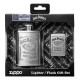 美版 Zippo Lighter Jack Daniels Satin Chrome Lighter and Flask Gift Set 49080