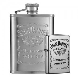 美版 Zippo Lighter Jack Daniels Satin Chrome Lighter and Flask Gift Set 49080