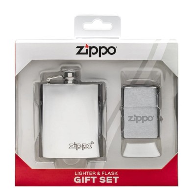 美版 Zippo Lighter 燒瓶+打火機（拉絲鍍鉻）套裝 Flask & Lighter Gift Set 49098