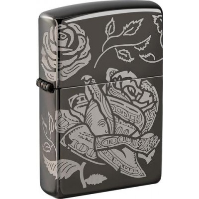 美版 Zippo Lighter Black Ice® 黑冰 貨幣玫瑰 Currency Design 49156