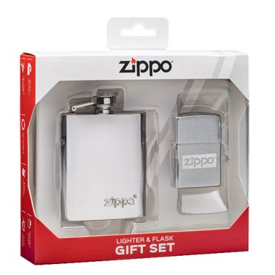 美版 Zippo Lighter 經典標誌防風打火機、隨身酒罐套裝組 Zippo Design LTR & Flask SET 49358