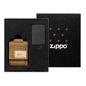 美版 Zippo Lighter 棕色莫勒皮套+236黑裂漆(素面)防風打火機套裝組 BLK Crackle LTR Molle Pouch 49401