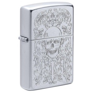 美版 Zippo Lighter Satin Chrome Auto Engrave 49571