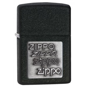美版 Zippo Lighter 黑裂漆徽章(銀) Black Crackle Silver Zippo Logo 363